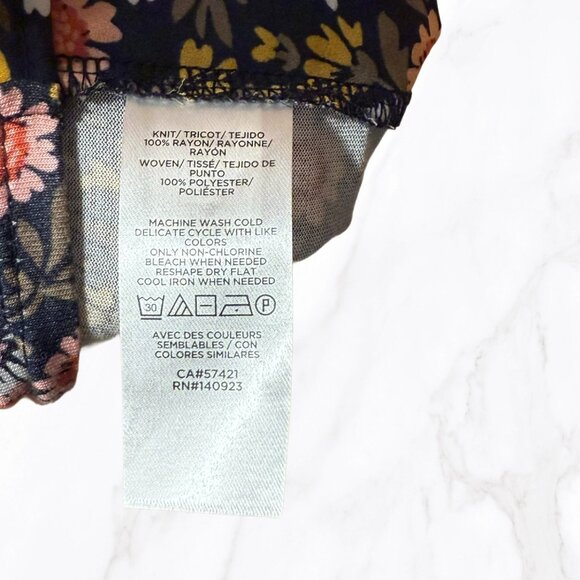 LOFT Women's Floral Ruffle Neck Mixed Media Button Front Blouse, Size S - Picture 7 of 8